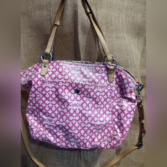 Pink Coach Signature Op Art Leah Tote Bag 13142 - Picture 2 of 11